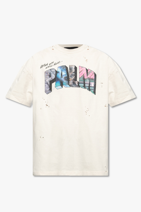 shirt Palm Angels - Beige Hackett Short Sleeve No 1 Print T